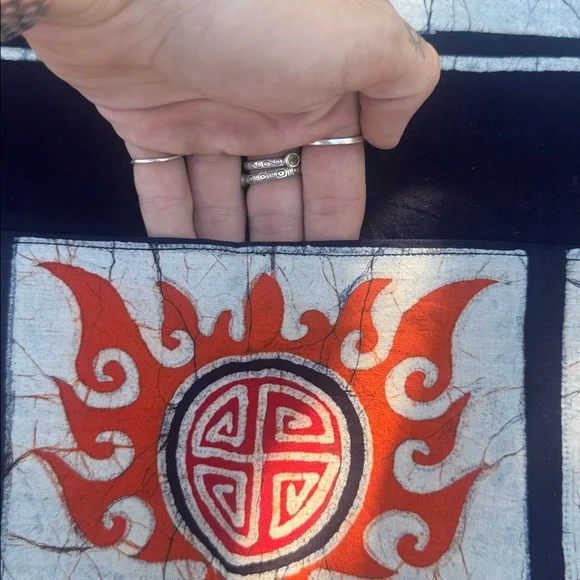 Chinese Dragon Batik Motif Wall Hangings in Black & Orange with Pockets, 24” - Picture 3 of 11